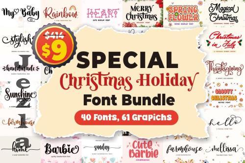 Ultimate Christmas Holiday Font & Graphics Bundle - 40 Premium Fonts, 61 Premium Graphics