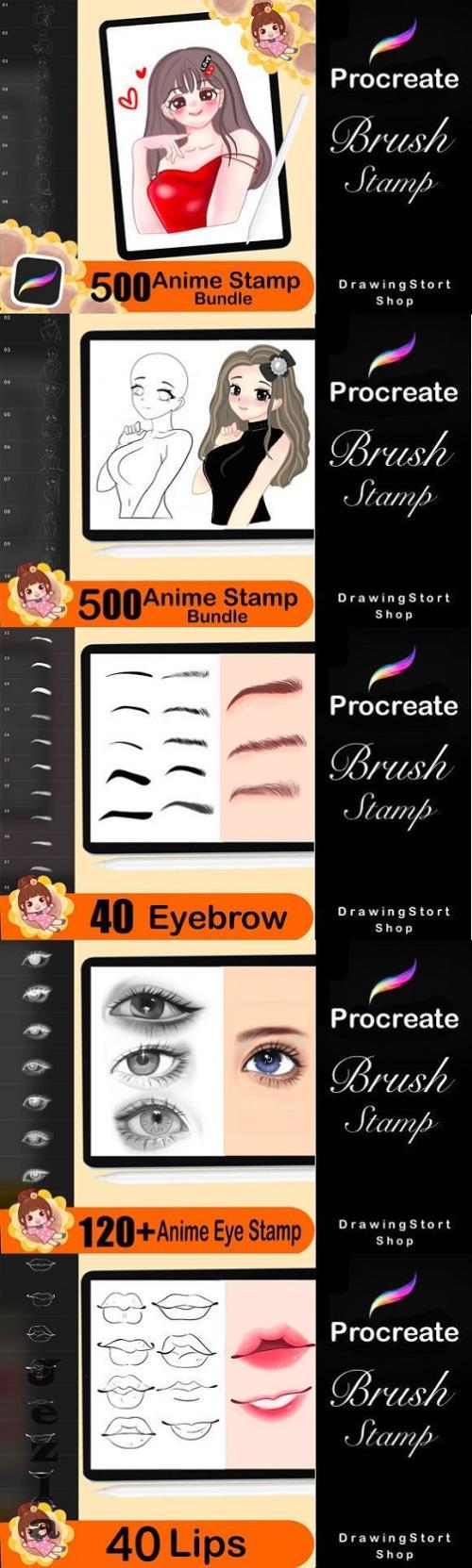 500 Anime Stamps Procreate Brush Set - 248669138