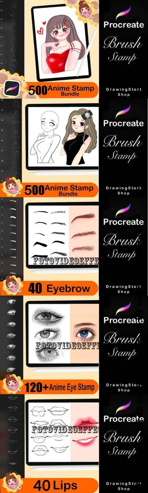 500 Anime Stamps Procreate Brush Set - 248669138