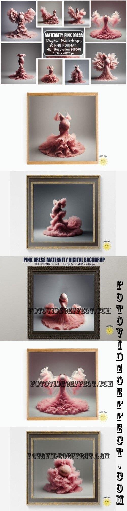 Pink Dress Maternity Digital Backdrops Bundle