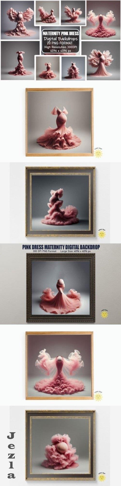 Pink Dress Maternity Digital Backdrops Bundle