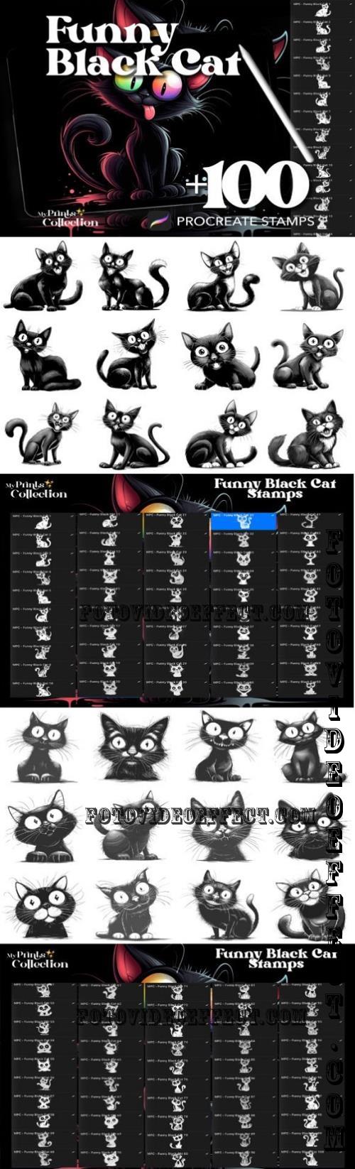 100+ Procreate Funny Black Cat Stamps