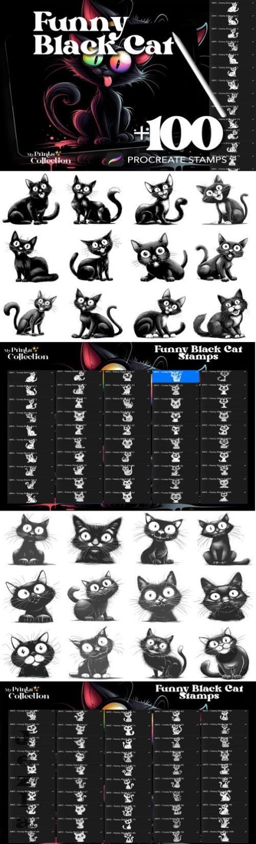 100+ Procreate Funny Black Cat Stamps