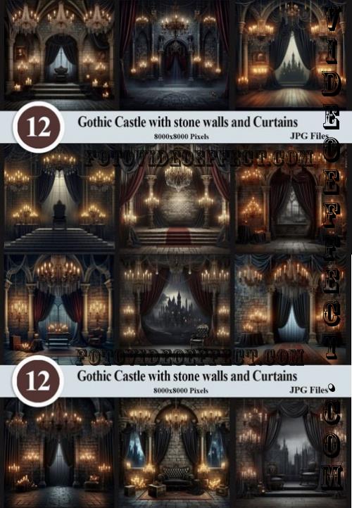 Gothic Castle with Curtains Backdrops