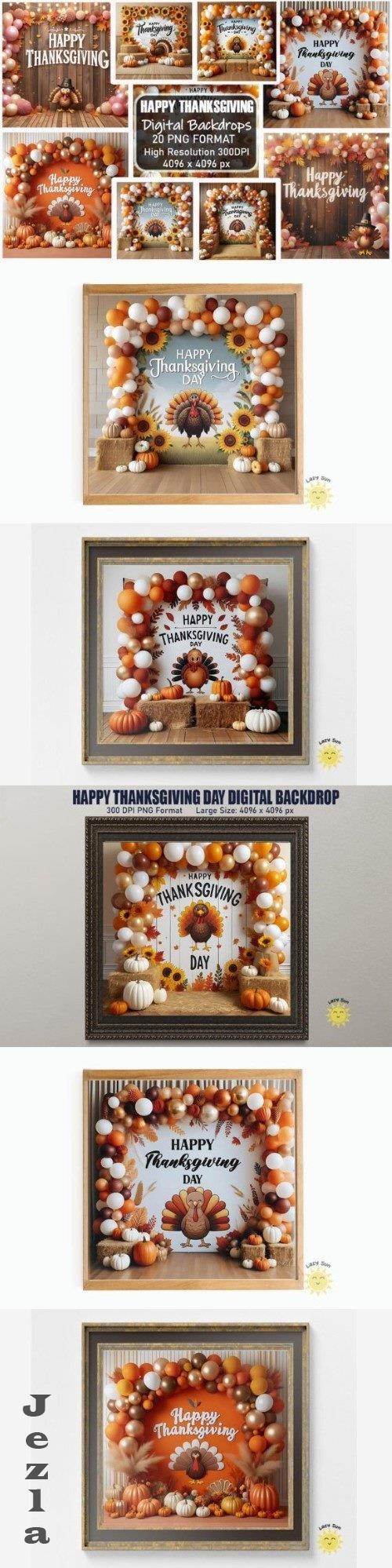 Happy Thanksgiving Day Digital Backdrops Bundle