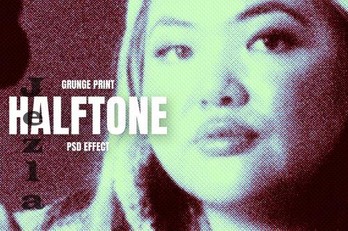 Grunge Printed Halftone PSD Photo Effect - WJFCZCU