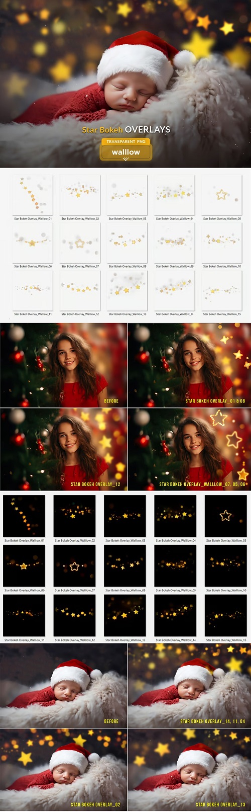 Christmas star bokeh PNG overlays - 285697076