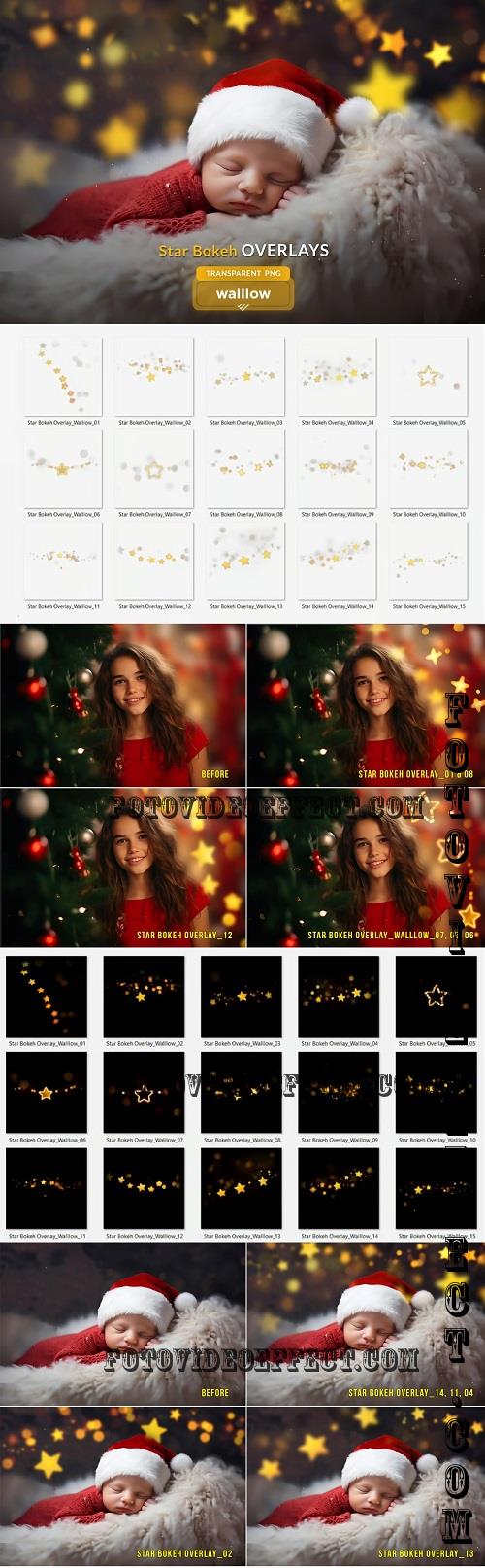 Christmas star bokeh PNG overlays - 285697076