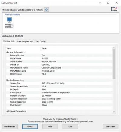 PassMark MonitorTest 4.0 Build  1002