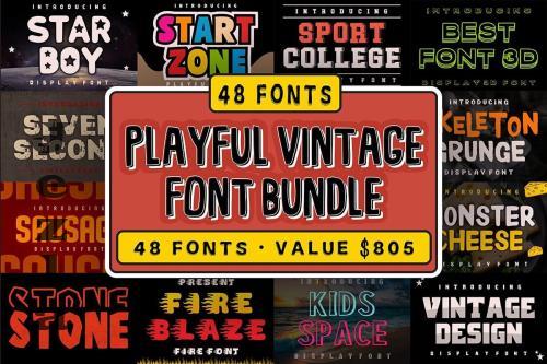 Playful Vintage Font Bundle - 48 Premium Fonts