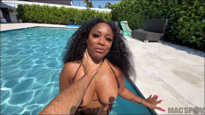 Big Thick Ebony Neighbor Comes Over To JMacs Pool For a Dip And Some BigDick