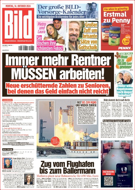 Bild Zeitung vom 14 Oktober 2024