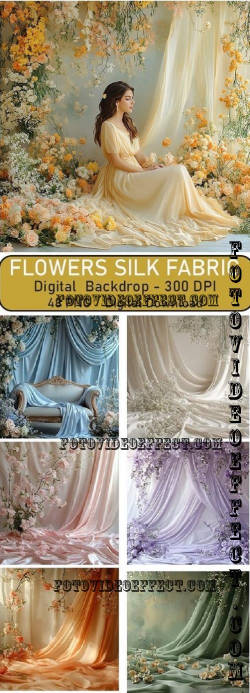 Flowers Silk Fabric Digital Backdrops Bundle - 48 Premium Graphics