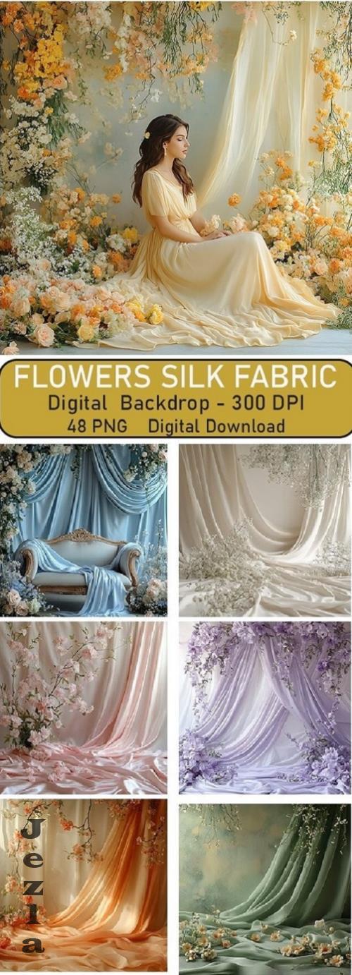 Flowers Silk Fabric Digital Backdrops Bundle - 48 Premium Graphics