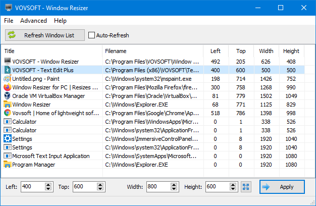 VovSoft Window Resizer 4.0