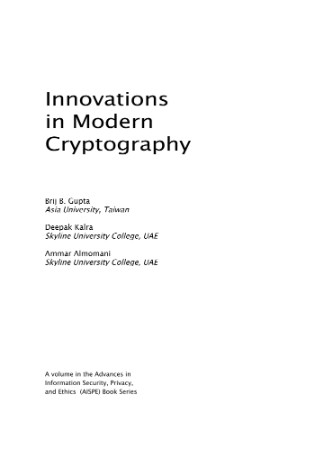 Innovations in Modern Cryptography - Brij B Gupta  E26451c991c94b828dc312523effcab4