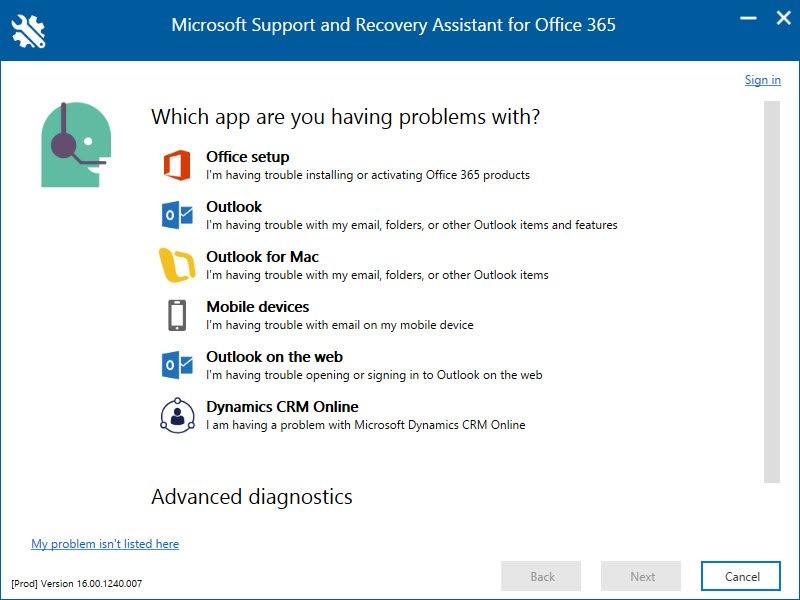 Microsoft Support and Recovery Assistant 17.01.2352.000