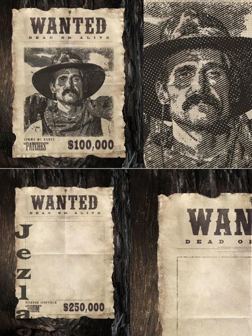 Old West Wanted Poster Photoshop Template Mockup - AM29WZ5