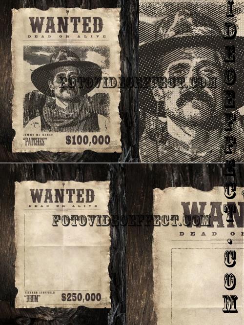 Old West Wanted Poster Photoshop Template Mockup - AM29WZ5