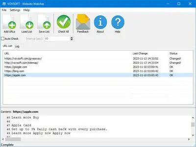 VovSoft Website Watcher 1.5