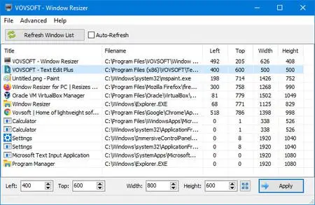 VovSoft Window Resizer 4.0