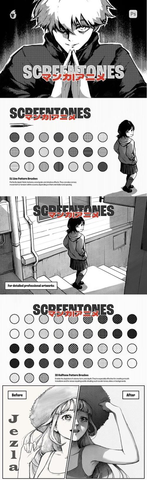 Manga Screentone Photoshop Brushes - 92112349