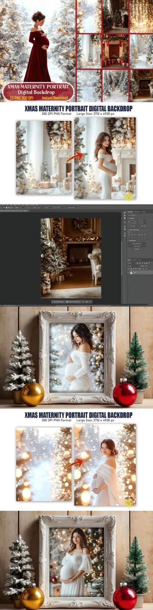 Xmas Maternity Portrait Digital Backdrop Bundle