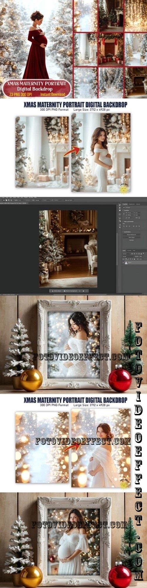 Xmas Maternity Portrait Digital Backdrop Bundle