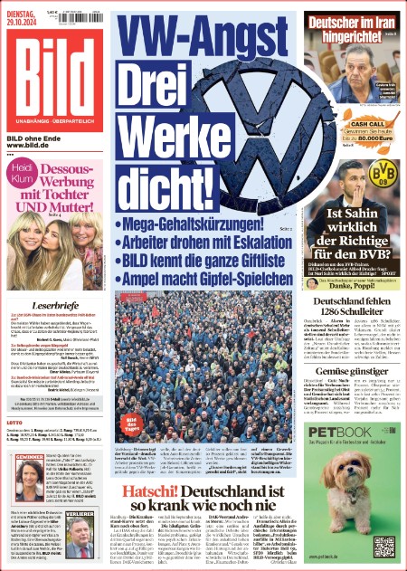 Bild Zeitung vom 29 Oktober 2024