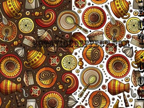 Coffee House Cartoon Seamless Pattern - HQKHCGP