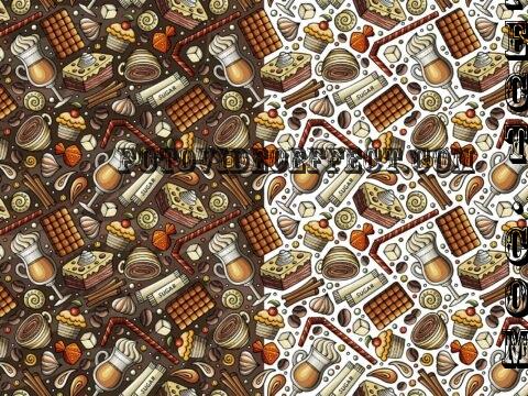 Coffee House Cartoon Seamless Pattern - V8LF5DA