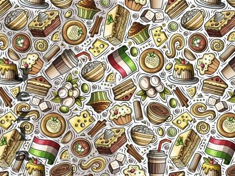 Italian Food Cartoon Seamless Pattern - SNHQK2S