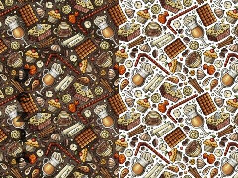 Coffee House Cartoon Seamless Pattern - V8LF5DA