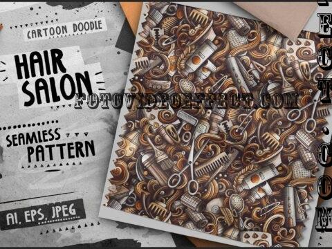 Hair Salon Doodle Cartoon Seamless Pattern - H55AUPU