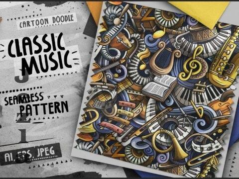 Classic Music Doodle Cartoon Seamless Pattern - XV8FATH