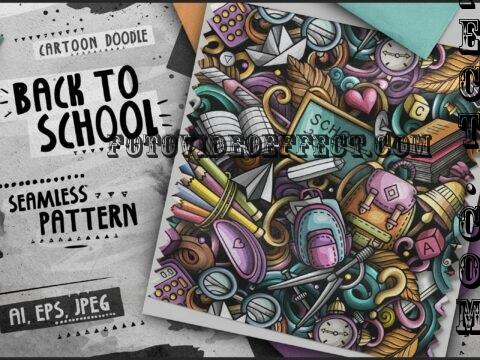 School Doodle Cartoon Seamless Pattern - 8X835P4