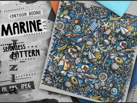 Marine Doodle Cartoon Seamless Pattern - UDPHFV4