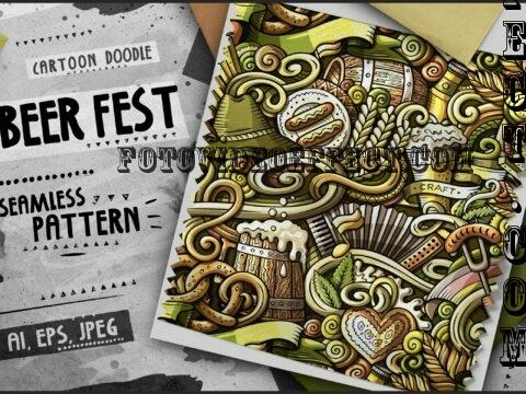 Beer Fest Doodle Cartoon Seamless Pattern - 9MMVKWZ