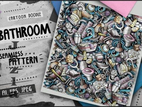 Bathroom Doodle Cartoon Seamless Pattern - HQ2HHYZ