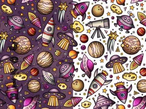 Outer Space Cartoon Seamless Pattern - SC4V47G