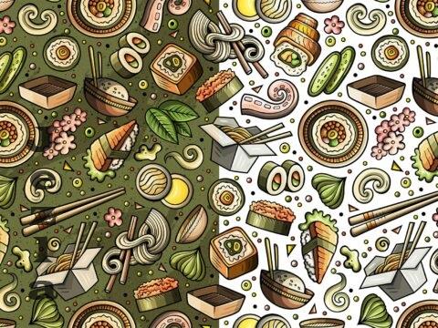 Japan Food Cartoon Seamless Pattern - 69XWMGX