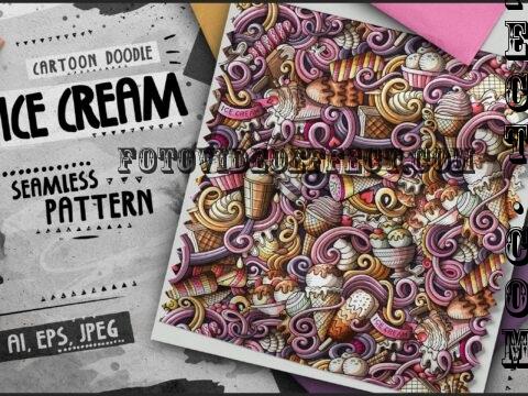 Ice Cream Doodle Cartoon Seamless Pattern - FDSBGLM