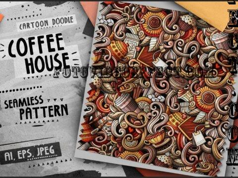 Cafe Doodle Cartoon Seamless Pattern - FP438EV