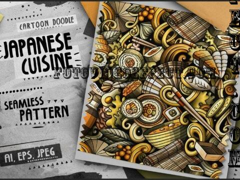 Japan Food Doodle Cartoon Seamless Pattern - WWEDHKJ