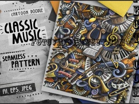 Classic Music Doodle Cartoon Seamless Pattern - XV8FATH