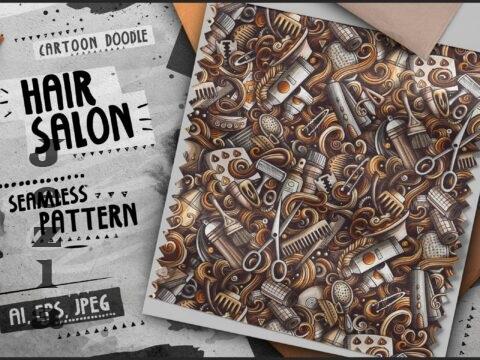 Hair Salon Doodle Cartoon Seamless Pattern - H55AUPU