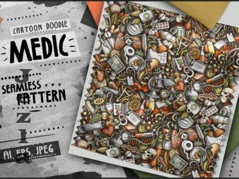 Medicine Cartoon Seamless Pattern - W7K4W4T