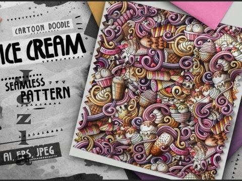 Ice Cream Doodle Cartoon Seamless Pattern - FDSBGLM