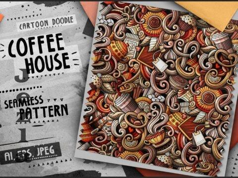 Cafe Doodle Cartoon Seamless Pattern - FP438EV