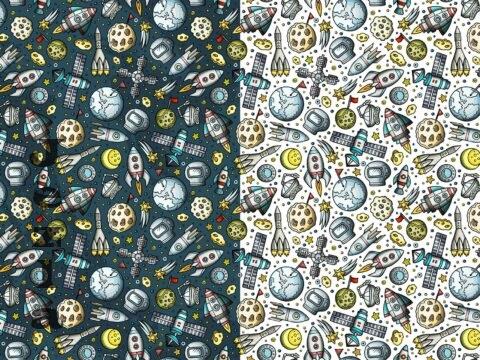 Outer Space Cartoon Seamless Pattern - G896G45